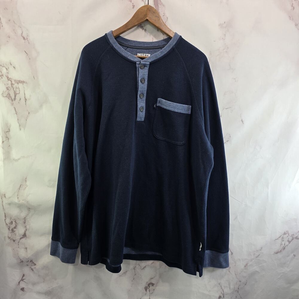 Duluth Trading Shirt Mens XL Long Sleeve Blue Heavyweight Cotton Longtail Crew